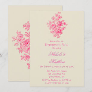  Roze Toile Flower Engagement Party Kaart