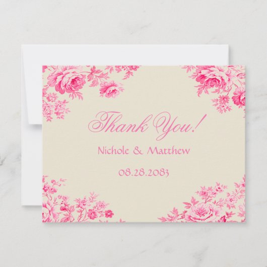  Roze Toile Flower Wedding Bedankkaart (Voorkant)