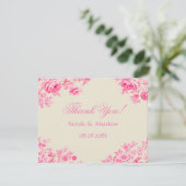  Roze Toile Flower Wedding Bedankkaart (Staand voorkant)
