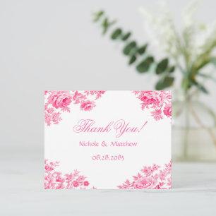 Roze Toile Flower Wedding Bedankkaart