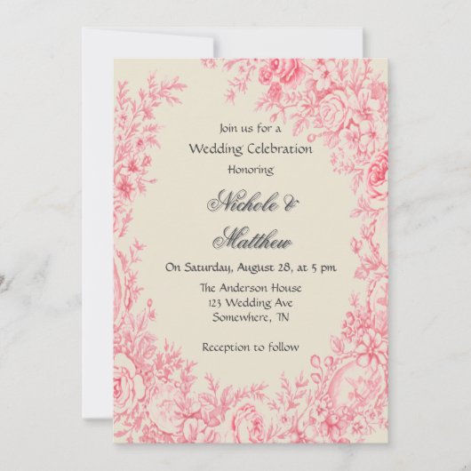  Roze Toile Flower Wedding Celebration Kaart (Voorkant)