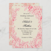  Roze Toile Flower Wedding Celebration Kaart (Voorkant / Achterkant)