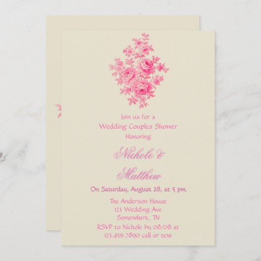  Roze Toile Flower Wedding Couples Douche Kaart (Voorkant / Achterkant)