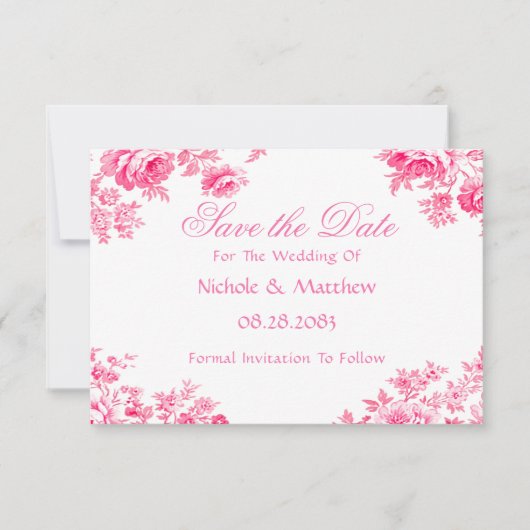  Roze Toile Flower Wedding Save The Date (Voorkant)