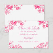  Roze Toile Flower Wedding Save The Date (Voorkant / Achterkant)