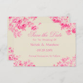  Roze Toile Flower Wedding Save The Date (Voorkant / Achterkant)