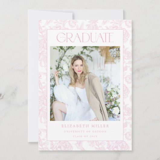 Roze Toile Foto Afstuderen Aankondiging Kaart (Voorkant)