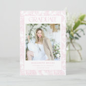Roze Toile Foto Afstuderen Aankondiging Kaart (Staand voorkant)