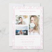 Roze Toile Foto Afstuderen Aankondiging Kaart (Achterkant)