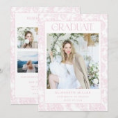 Roze Toile Foto Afstuderen Aankondiging Kaart (Voorkant / Achterkant)
