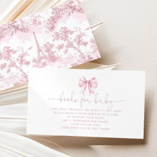 Roze Toile Franse strik Boeken voor baby ticket Informatiekaartje