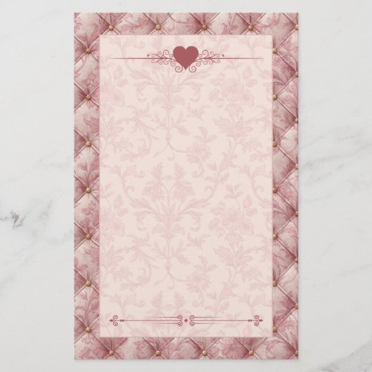 Roze Toile Geplooid Fluwelen Romantische Briefpapi Briefpapier (Voorkant)