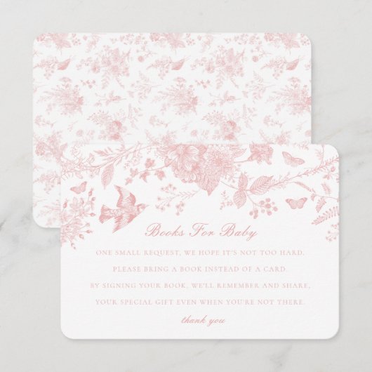 Roze Toile Jouy Boeken voor Baby Invitation Insert Informatiekaartje (Voorkant / Achterkant)