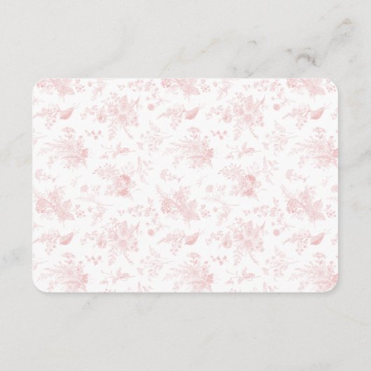 Roze Toile Jouy Registry Kaart Invitation Insert (Achterkant)