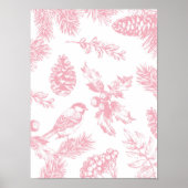 Roze Toile Kerstvogel en Dennen Poster (Voorkant)