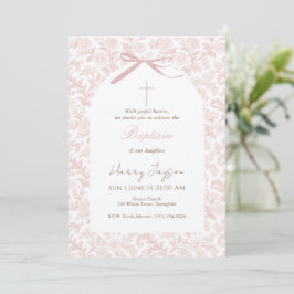 Roze Toile Klassieke Christelijke Meisjes Doop Kaart