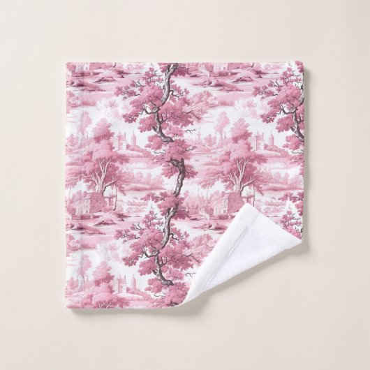 Roze Toile Land Frans Antiek Waterverf Bad Handdoek (Wasdoekje)