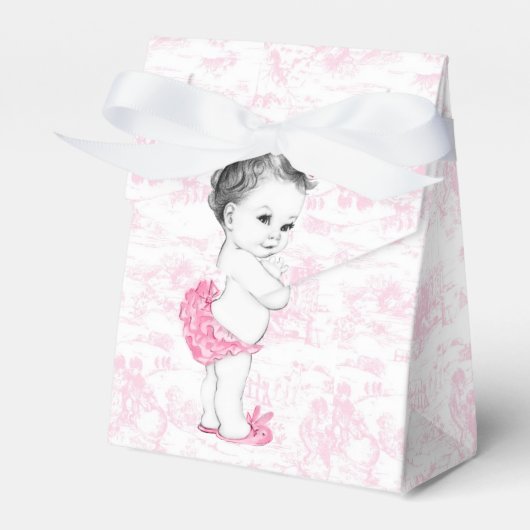 Roze Toile Meisje Baby shower Bedankdoosjes (Voorkant Zijde)