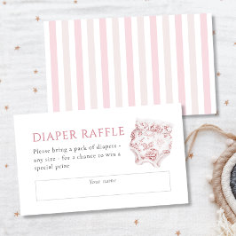  Roze Toile Meisje Baby shower Luier Raffle Informatiekaartje