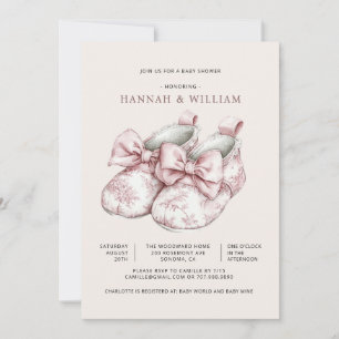 Roze Toile Meisje Baby Shower Uitnodiging