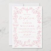 Roze Toile Meisje Doop Elegant Digitaal Kaart (Voorkant)