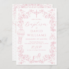 Roze Toile Meisje Doop Elegant Digitaal Kaart