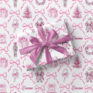 Roze Toile Notenkraker Inpakpapier Kerstmis