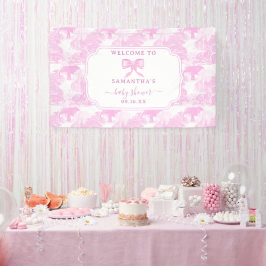 Roze Toile Oerwoud Dieren Safari Chinoiserie Baby Spandoek (Feest)