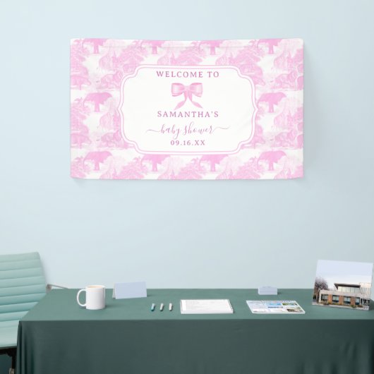 Roze Toile Oerwoud Dieren Safari Chinoiserie Baby Spandoek (Beurs)