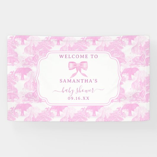 Roze Toile Oerwoud Dieren Safari Chinoiserie Baby Spandoek (Horizontaal)