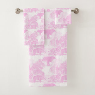 Roze Toile Oerwoud Dieren Safari Chinoiserie Meisj Bad Handdoek