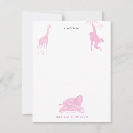 Roze Toile Oerwoud Dieren Safari Chinoiserie Notitiekaartje (Voorkant)