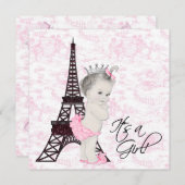 Roze Toile Paris Baby Girl Shower Kaart (Voorkant / Achterkant)