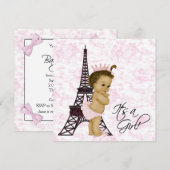 Roze Toile Paris Baby Meisje Douche Kaart (Voorkant / Achterkant)