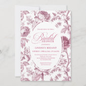 Roze Toile Rozen Patroon Bruidsdouche Uitnodiging (Voorkant)