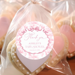 Roze Toile Safari Animal Baby shower Bedankt Ronde Sticker