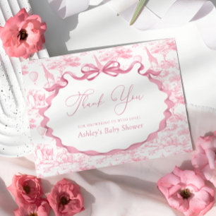 Roze Toile Safari Animals Baby shower Dank u Bedankkaart