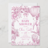 Roze Toile Safari Baby shower Kaart (Voorkant)