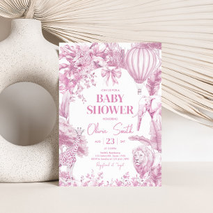 Roze Toile Safari Baby shower Kaart