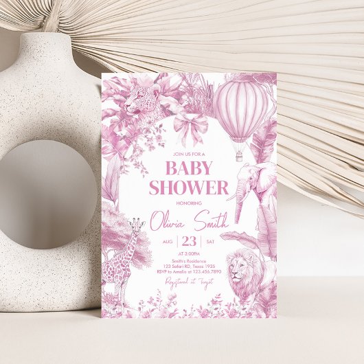 Roze Toile Safari Baby shower Kaart