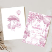 Roze Toile Safari Baby shower Kaart
