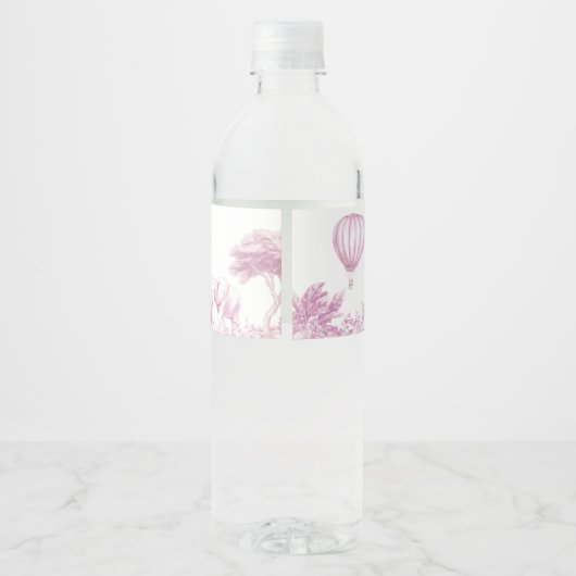 Roze Toile Safari Baby shower Waterfles Etiket (Achterkant)