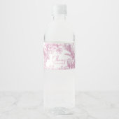 Roze Toile Safari Baby shower Waterfles Etiket (Voorkant)