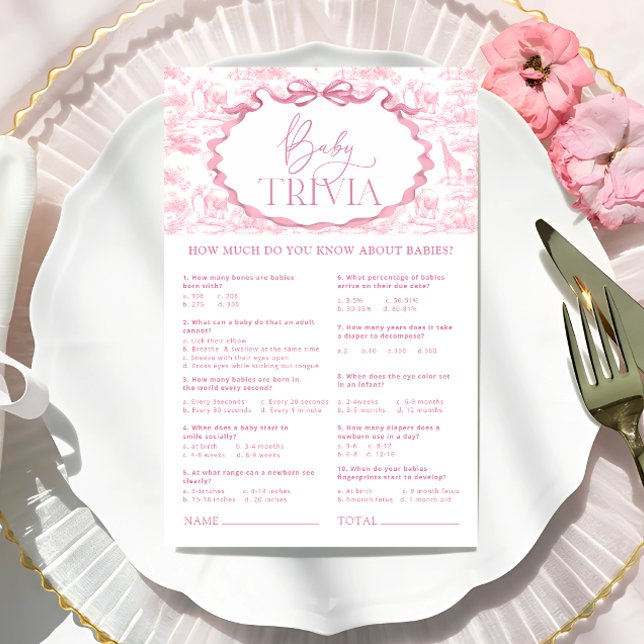 Roze Toile Safari Dieren Baby Trivia Game (Creator heeft geüpload)