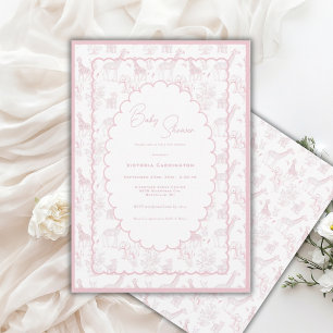 Roze Toile Safari Vintage Baby Shower Kaart