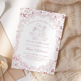 Roze Toile Silly Goose Baby Shower Hand Getekend Kaart