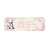 Roze Toile Teddy Bear Baby shower Etiket (Voorkant)