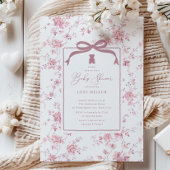 Roze Toile Teddy Bear Baby shower Kaart