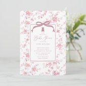 Roze Toile Teddy Bear Baby shower Kaart (Staand voorkant)