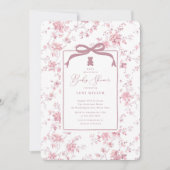 Roze Toile Teddy Bear Baby shower Kaart (Voorkant)